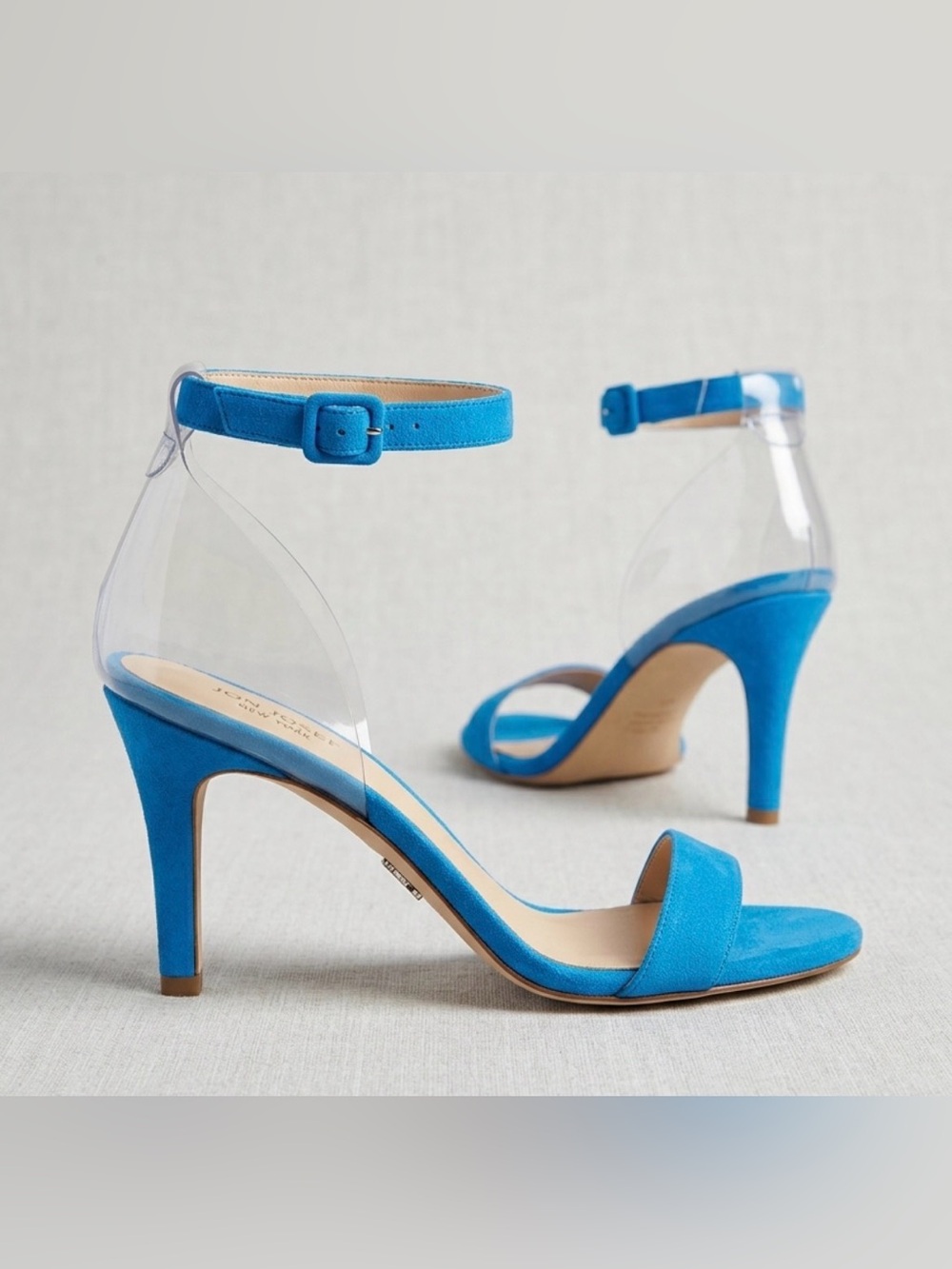 Jon Josef Turquoise Satin Ankle-Strap (clear), Heels, NWOB, 8.5